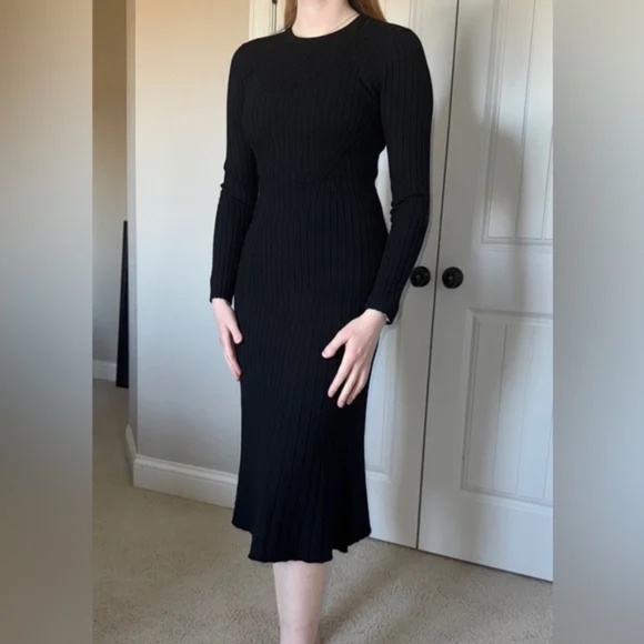 Argent Merino Wool Ribbed Sweater Midi Maxi Dress Black Medium NWT - Picture 1 of 8